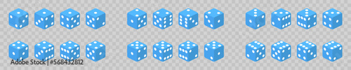 Dice collection. Game dice in isometric design. Vector 3d icon