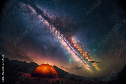 Milky Way galaxy and dome tent at Thailand's Phutabberk Phetchabun. Generative AI