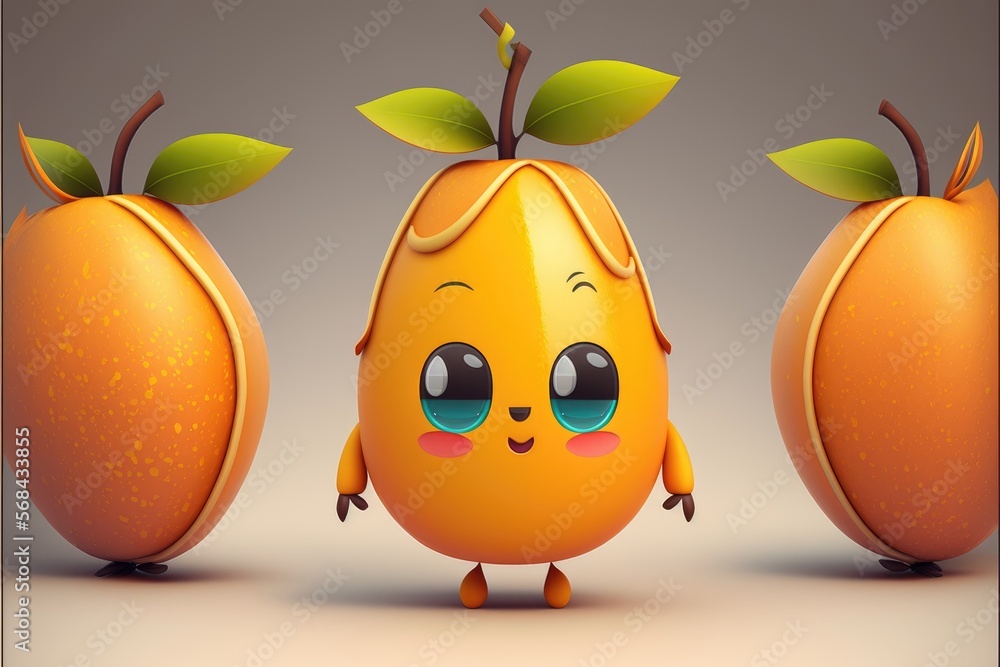 a cute adorable mango character generative ai rendered in the style of children-friendly cartoon animation fantasy style a cute adorable mango character generative ai rendered in the style of children-friendly cartoon animation fantasy style