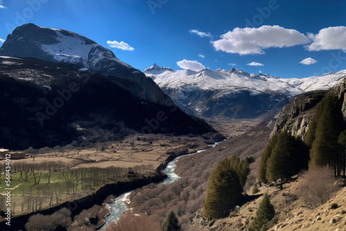 Panticosa Huesca's views of the ripera valley's mountains in the Pyrenees. Generative AI