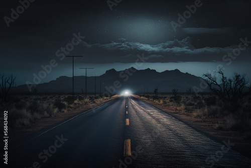 deserted road, midnight. Generative AI