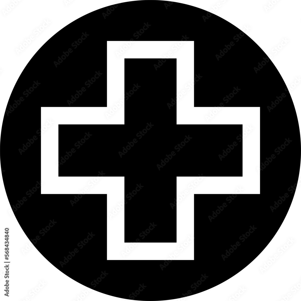 Fototapeta premium Cross in Circle Symbol First Aid Healthcare Black Sign Icon. Vector Image.