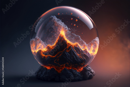 Volcano in the glass sphere fantasy  Generative AI