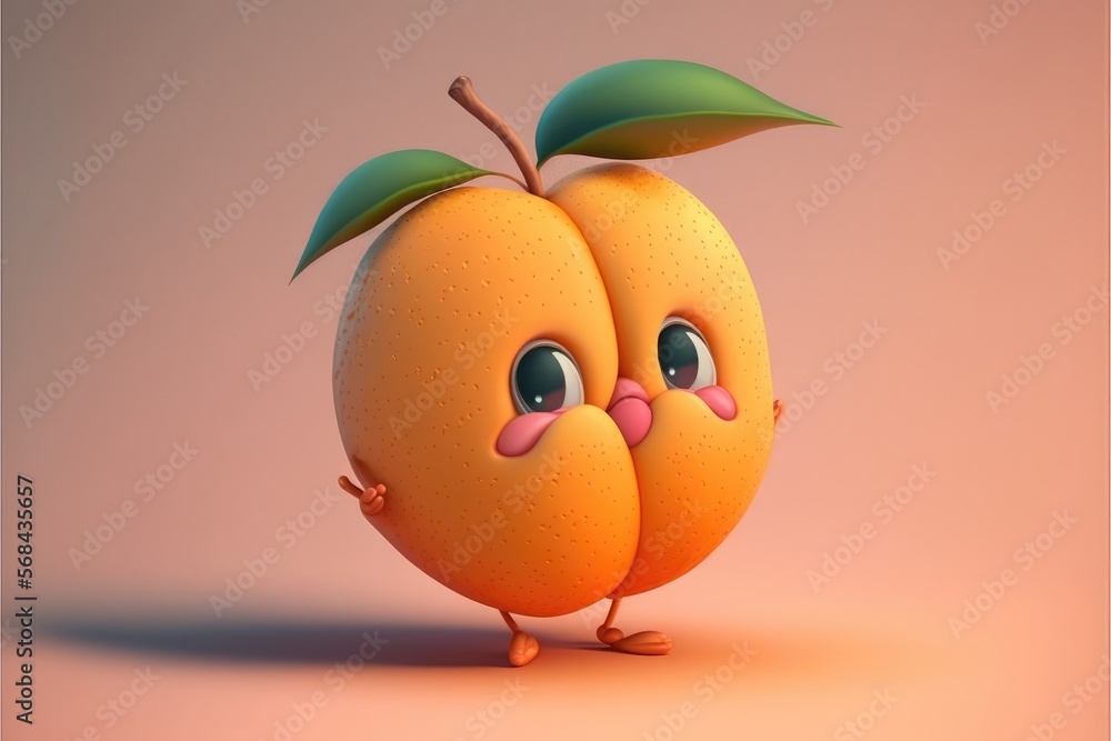 a cute adorable peach character generative ai rendered in the style of children-friendly cartoon animation fantasy style a cute adorable peach character generative ai rendered in the style of children-friendly cartoon animation fantasy style