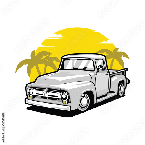 Classic hot rod truck vector art isolated. Farm truck silhouette side view vector