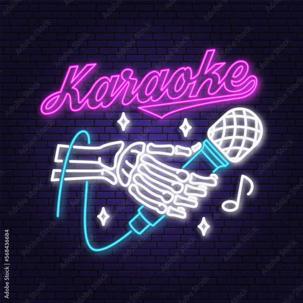 Karaoke Neon Poster Banner Neon Sign Emblem Bright Signboard Light