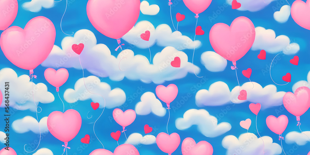 A sky with clouds on the theme of falling in love. Seamless Tile. Wallpaper. 