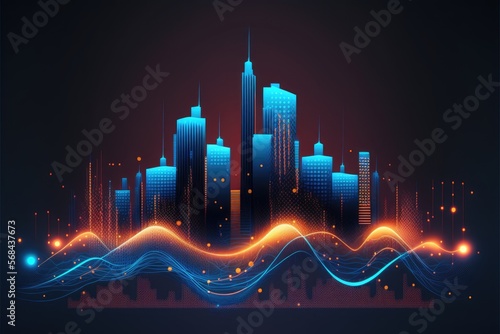 Smart city abstract data point cloud generative ai data connection technology concept