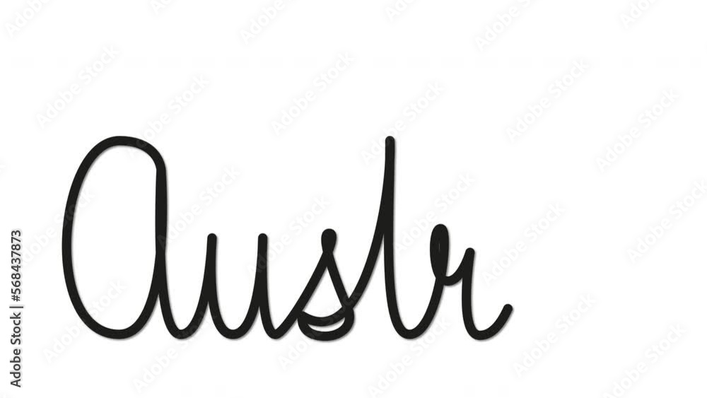 Austria word, hand writing self drawing animation. Luma matte, mask, alpha channel. Text, lettering, inscription, title, name. Country name. Austria word, hand writing self drawing animation. Luma matte, mask, alpha channel. Text, lettering, inscription, title, name. Country name.