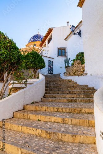 winding stairs lead up into the historic town center of Altea in Valencia Community
