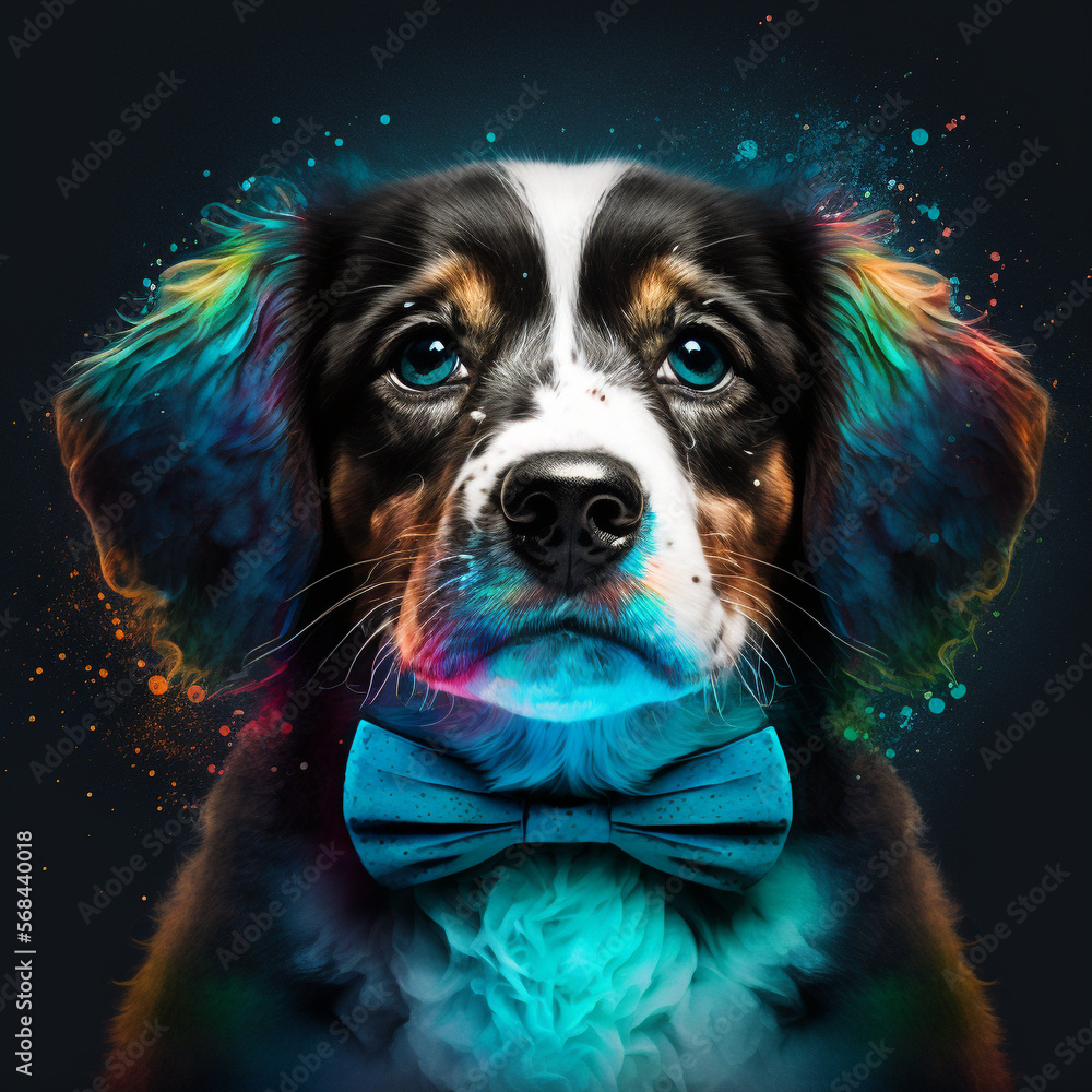 Portrait of dog with bow tie created using Generative AI