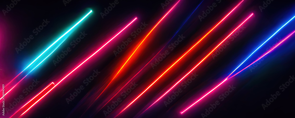 Laser rays. Neon light. Futuristic illumination. Blur bright fluorescent blue red pink color glowing lines trail on dark black illustration abstract background. Laser rays. Neon light. Futuristic illumination. Blur bright fluorescent blue red pink color glowing lines trail on dark black illustration abstract background.