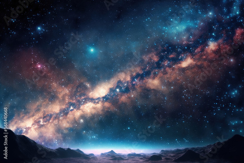 abstract background with night sky and stars. Panorama view universe space shot of milky way galaxy with stars on a night sky background. Elements of this Image Furnished by NASA. Generative AI