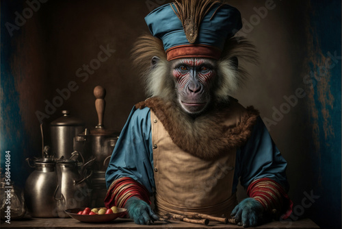A mandrill dressed as a chef created using Generative AI