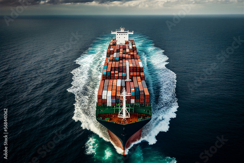 Cargo Container ship at the ocean, asupply chain visualization, illustration Generative Ai 