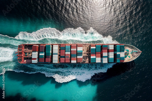 Cargo Container ship at the ocean, asupply chain visualization, illustration Generative Ai 