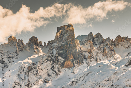 Fotografie Beautiful snowy mountain landscape at sunset