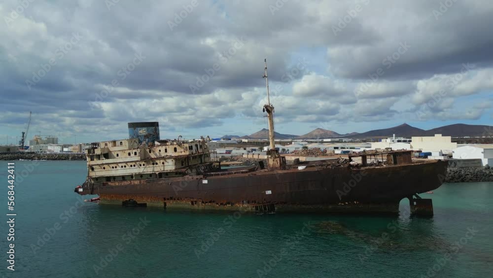 snorkeling paradise at a shipwreck near port. Lovely aerial view flight drone snorkeling paradise at a shipwreck near port. Lovely aerial view flight drone