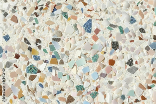 Terrazzo marble material, granite, quartz, or glass set in a concrete. Using in various forms in flooring, countertops, and other decorative applications, popular choice for interior, Generative AI.