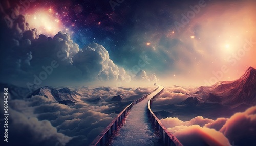 Fototapeta Naklejka Na Ścianę i Meble -  heavenly way path to the light, way to heaven, idea for hope and spiritual journey, travel to unknown place, Generative Ai	
