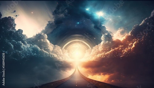 heavenly way path to the light, way to heaven, idea for hope and spiritual journey, travel to unknown place, Generative Ai 