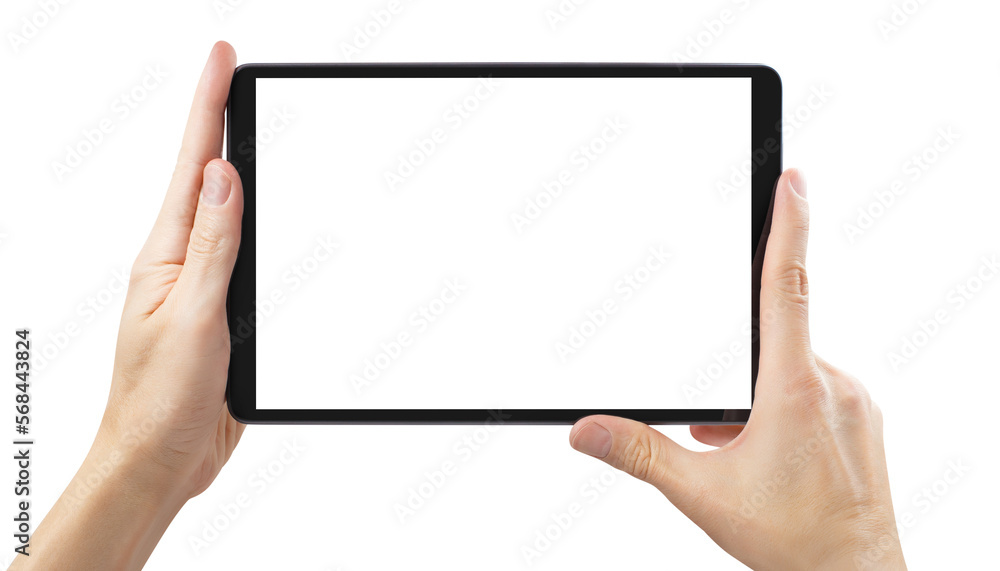 Hands with black tablet computer cut out Hands with black tablet computer cut out