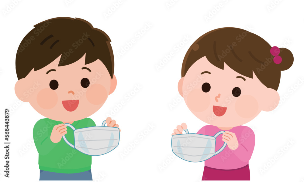 マスクを外す笑顔の男の子と女の子 イラスト マスクを外す笑顔の男の子と女の子 イラスト