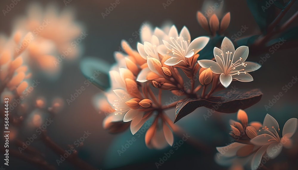 soft focus picture of beautiful white cherry blossom flowers, generative Ai
