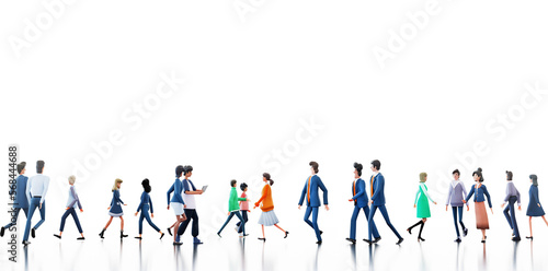 Group of successful business people walking against at white background with space for your text. 3D rendering illustration  