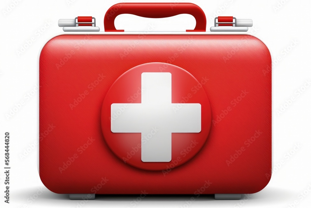 Illustration of briefcase with first aid kit, white background. Generative AI Illustration of briefcase with first aid kit, white background. Generative AI