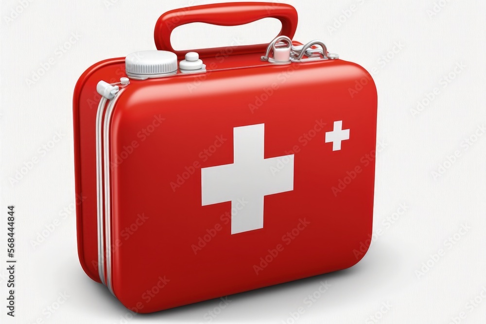 Illustration of briefcase with first aid kit, white background. Generative AI Illustration of briefcase with first aid kit, white background. Generative AI