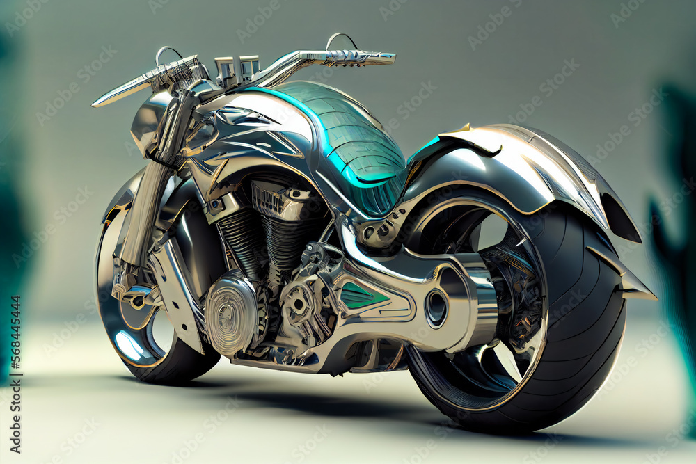 Chrome futuristic motorcycle.  Generative AI.