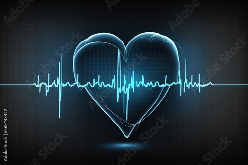 Illustration with heart and heartbeat graphic, blue background. Generative AI 