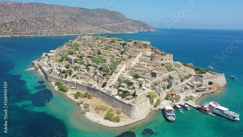 View of the island of Spinalonga with calm sea.Spinalonga,Greece