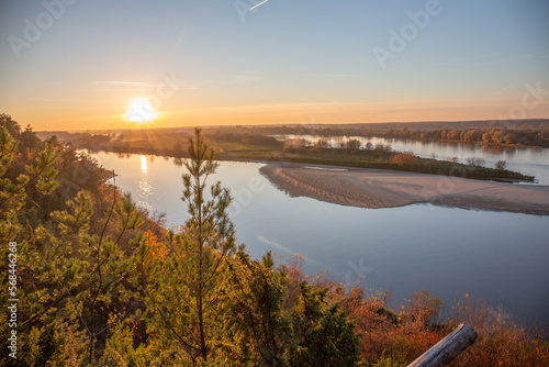 Sunset with a view of the Vistula River in Mięćmierz, Poland