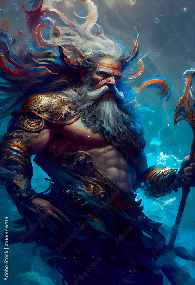 Digital Art of Poseidon, Ancient Greek God of the Sea. Generative AI ...