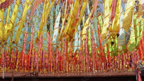 close up of colorful hanging flags photo