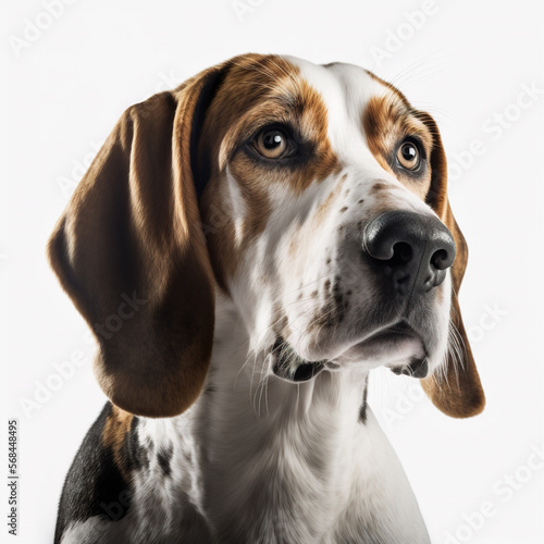 Foxhound Dog looking at camera, Photo Studio, Generative AI