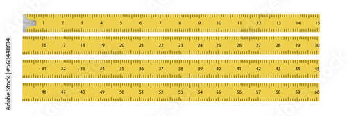 Yellow realistic Ruler Measuring scale, 60 centimeters. Vector illustration flat design isolated on white background. 