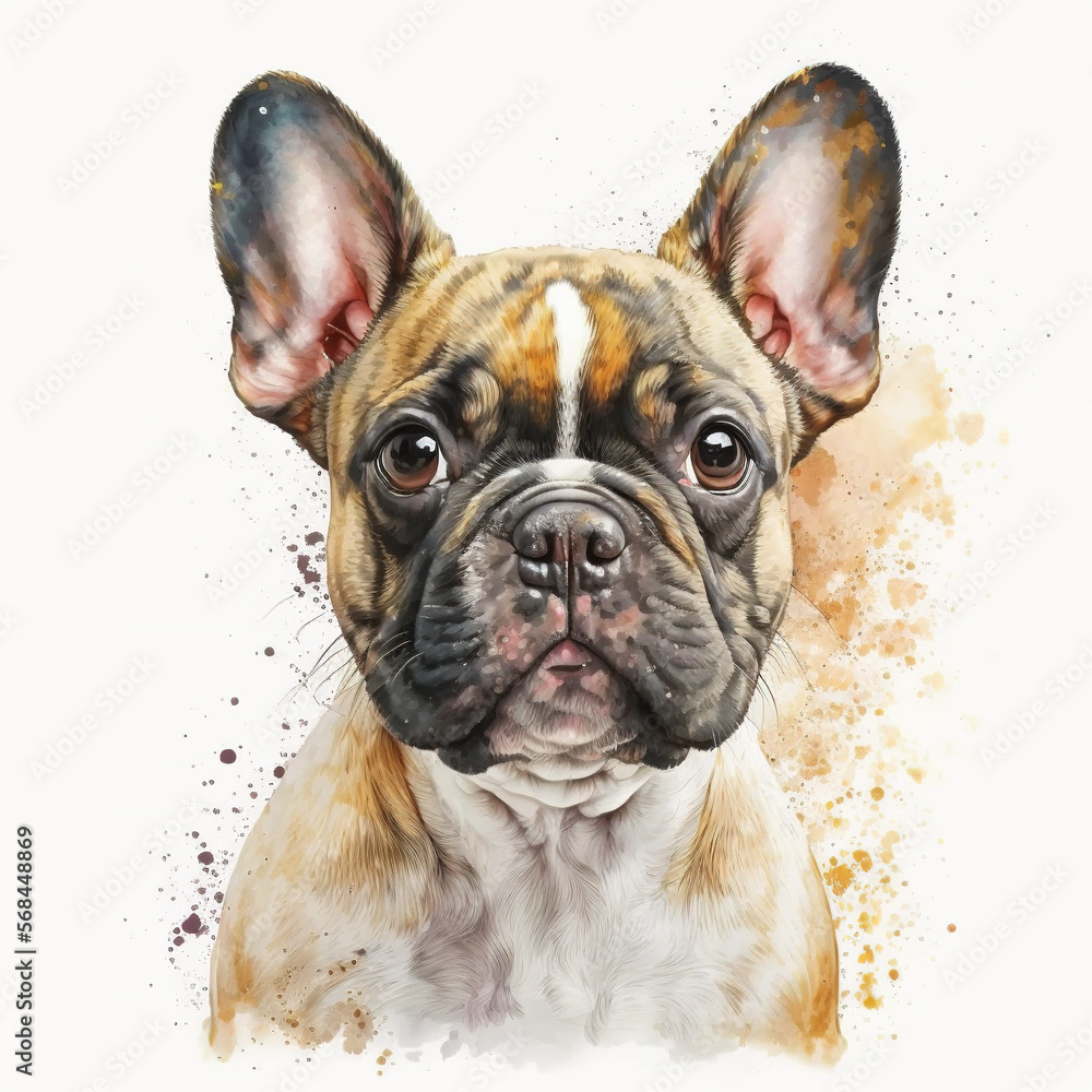 Watercolor French Bulldog Dog, Illustration Generative AI