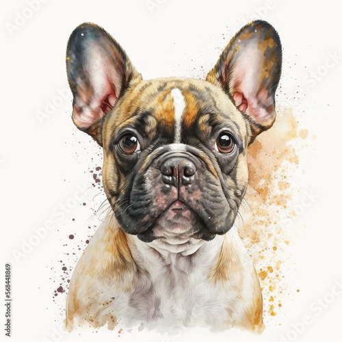 Watercolor French Bulldog Dog, Illustration Generative AI