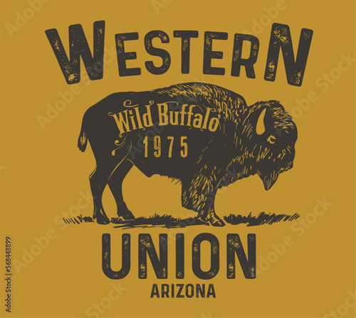 Buffalo illustration with typography, vectors.