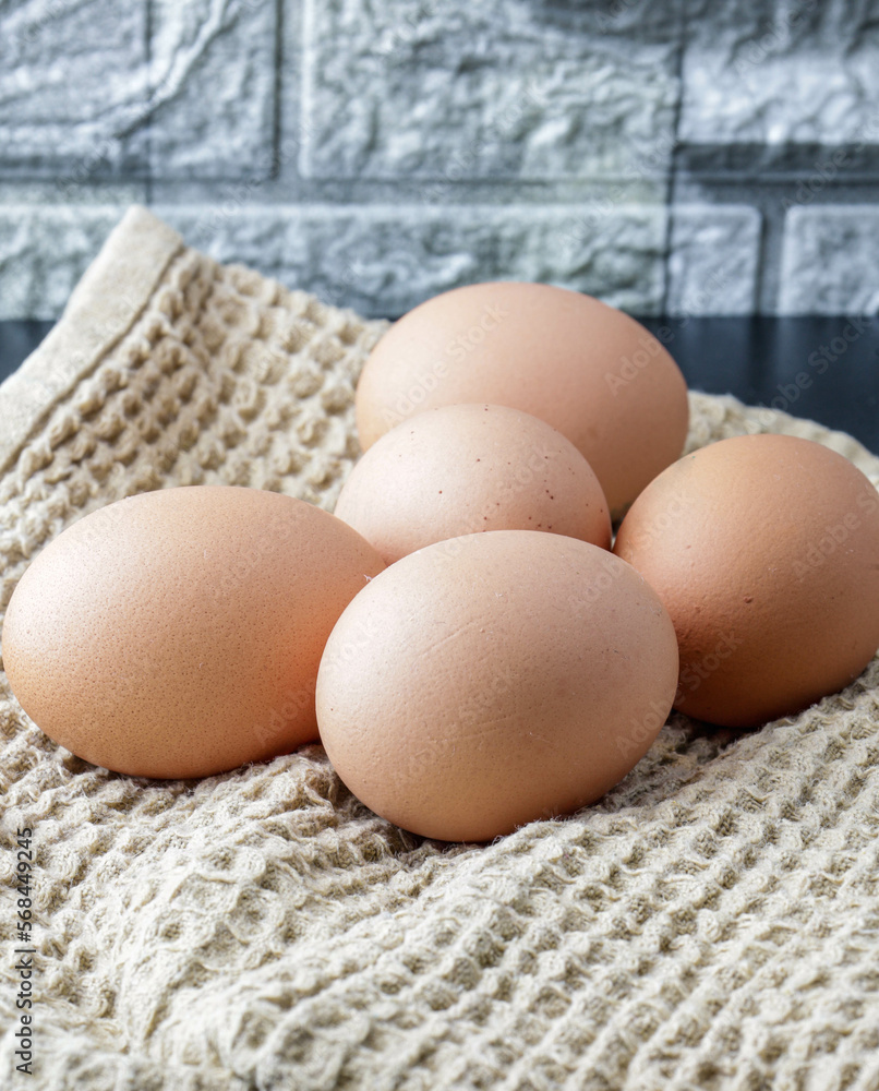 EGGS, Chicken-Bird Eggs, Hen eggs on a towel in the kitchen
EGGS, Chicken-Bird Eggs, Hen eggs on a towel in the kitchen