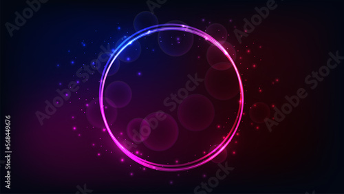 Neon round frame with shining effects and sparkles