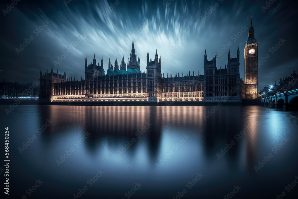 long exposure of The Palace of Westminster London, generative ai