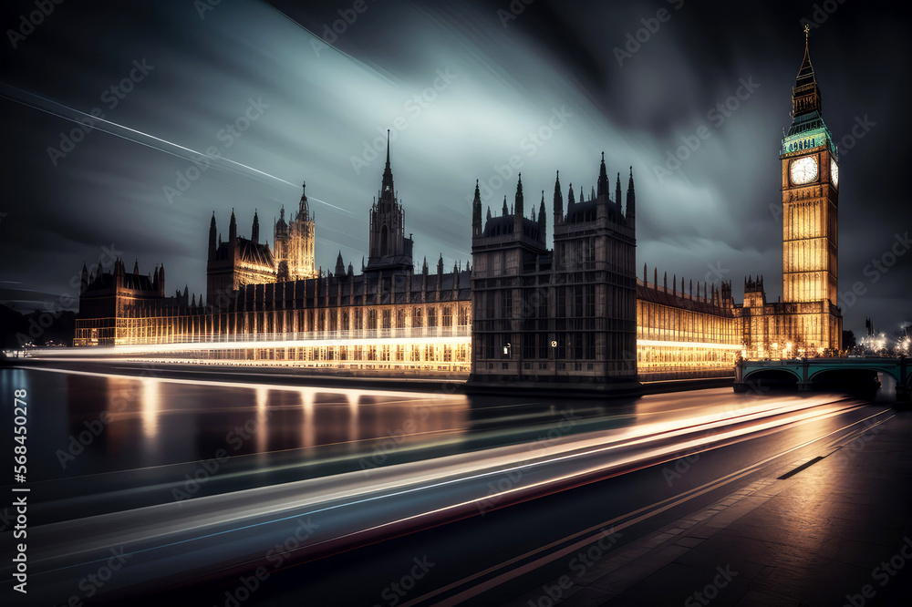 long exposure of The Palace of Westminster London, generative ai