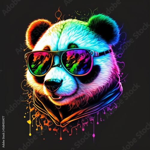 Cool Neon Panda Wearing Sunglasses, Generative AI