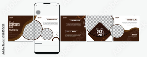 Carousel post template. coffee shop instagram microblog carousel post. Editable social media carousel post for coffee and drinks