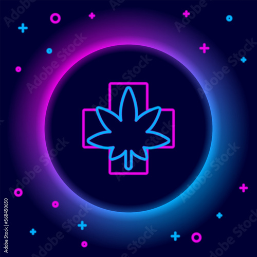Glowing neon line Medical marijuana or cannabis leaf icon isolated on black background. Hemp symbol. Colorful outline concept. Vector