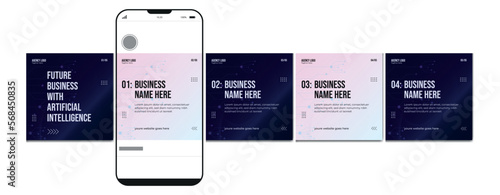 Carousel post template. Artificial intelligence, Instagram microblog carousel post. Editable social media carousel post for business.
